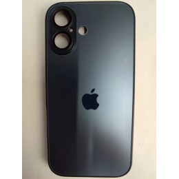 Чехол силикон-пластик iPhone 16 стеклянный матовый с логотипом темно-синий