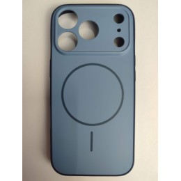 Чехол силикон-пластик iPhone 17 Pro матовый с имитацией MagSafe синий