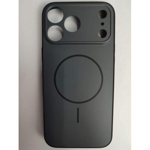 Чехол силикон-пластик iPhone 17 Pro Max матовый с имитацией MagSafe черный