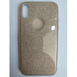 Чехол силикон-пластик iPhone XR Fashion с блестками золотистый