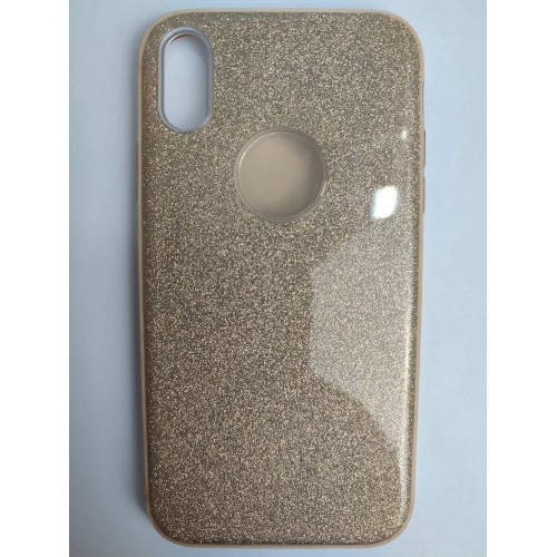 Чехол силикон-пластик iPhone XR Fashion с блестками золотистый