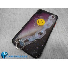 Чехол силикон-пластик iPhone XS Max блестки с ремешком черный