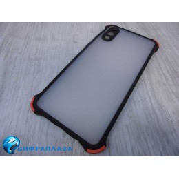 Чехол силикон-пластик Samsung A02/M02 прозрачный с защитой по краям черный/красный