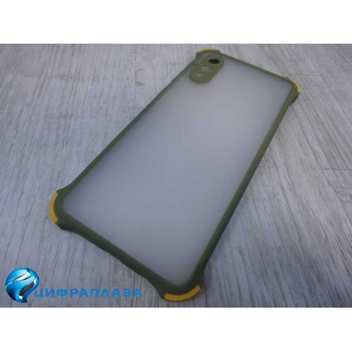 Чехол силикон-пластик Samsung A02/M02 прозрачный с защитой по краям хаки/оранжевый