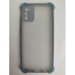 Чехол силикон-пластик Samsung A02S/M02S прозрачный с защитой по краям серый/голубой