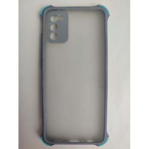 Чехол силикон-пластик Samsung A02S/M02S прозрачный с защитой по краям серый/голубой