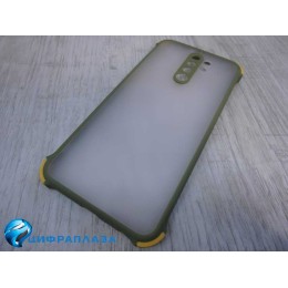 Чехол силикон-пластик Xiaomi Redmi 9 прозрачный с защитой по краям хаки/оранжевый