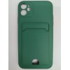 Чехол силиконовый iPhone 11 матовый цветной с визитницей темно-зеленый