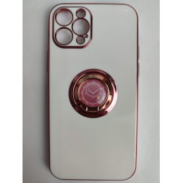Чехол силиконовый iPhone 12 Pro с хром контуром и кольцом белый