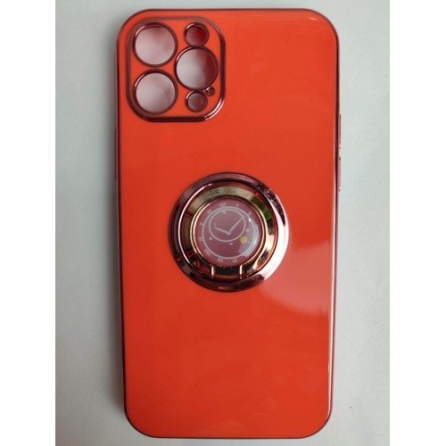 Чехол силиконовый iPhone 12 Pro с хром контуром и кольцом оранжевый