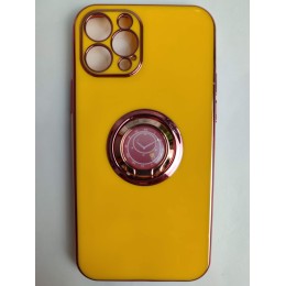 Чехол силиконовый iPhone 12 Pro с хром контуром и кольцом желтый