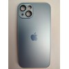 Чехол силиконовый iPhone 13 AG-GLASS стеклянный с лого голубой