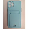 Чехол силиконовый iPhone 13 Pro Max матовый цветной с визитницей голубой