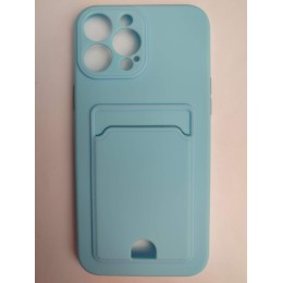 Чехол силиконовый iPhone 13 Pro Max матовый цветной с визитницей голубой