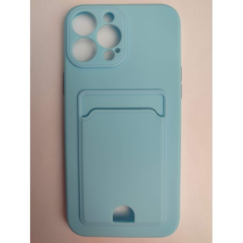 Чехол силиконовый iPhone 13 Pro Max матовый цветной с визитницей голубой