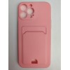 Чехол силиконовый iPhone 13 Pro Max матовый цветной с визитницей розовый