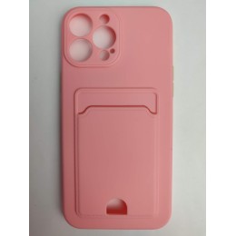 Чехол силиконовый iPhone 13 Pro Max матовый цветной с визитницей розовый