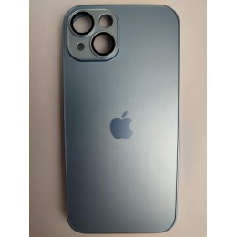 Чехол силиконовый iPhone 14 AG-GLASS стеклянный с лого голубой