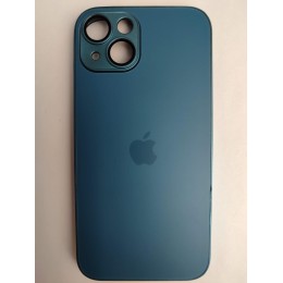 Чехол силиконовый iPhone 14 AG-GLASS стеклянный с лого синий