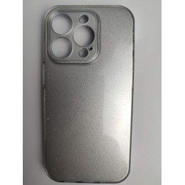 Чехол силиконовый iPhone 14 Pro Fashion с блестками и защитой камеры серый