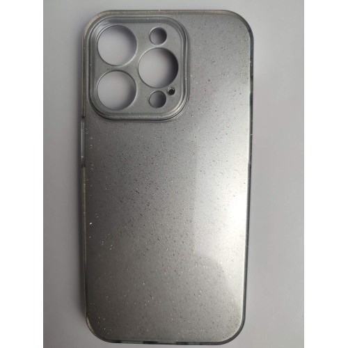 Чехол силиконовый iPhone 14 Pro Fashion с блестками и защитой камеры серый