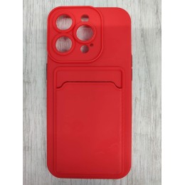 Чехол силиконовый iPhone 14 Pro матовый цветной с визитницей красный