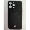 Чехол силиконовый iPhone 14 Pro Max матовый цветной с визитницей черный