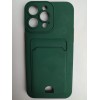 Чехол силиконовый iPhone 14 Pro Max матовый цветной с визитницей темно-зеленый