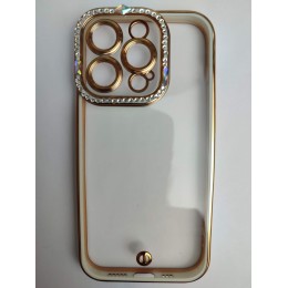 Чехол силиконовый iPhone 14 Pro ободок со стразами и защитой камеры белый