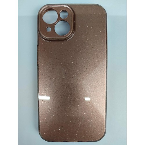 Чехол силиконовый iPhone 15 блестки с защитой камеры шоколадный