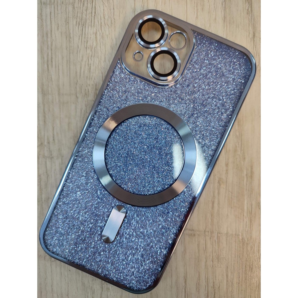 Чехол силиконовый iPhone 15 Magsafe блестящий голубой