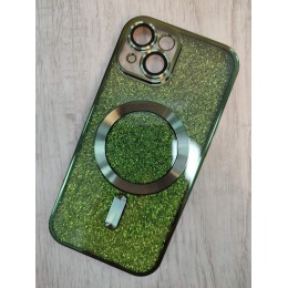 Чехол силиконовый iPhone 15 Magsafe блестящий зеленый