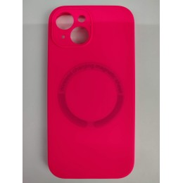 Чехол силиконовый iPhone 15 Magsafe под оригинал (защита камеры) фуксия