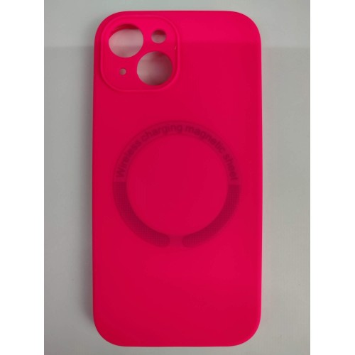 Чехол силиконовый iPhone 15 Magsafe под оригинал (защита камеры) фуксия