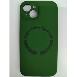 Чехол силиконовый iPhone 15 Magsafe под оригинал (защита камеры) темно-зеленый