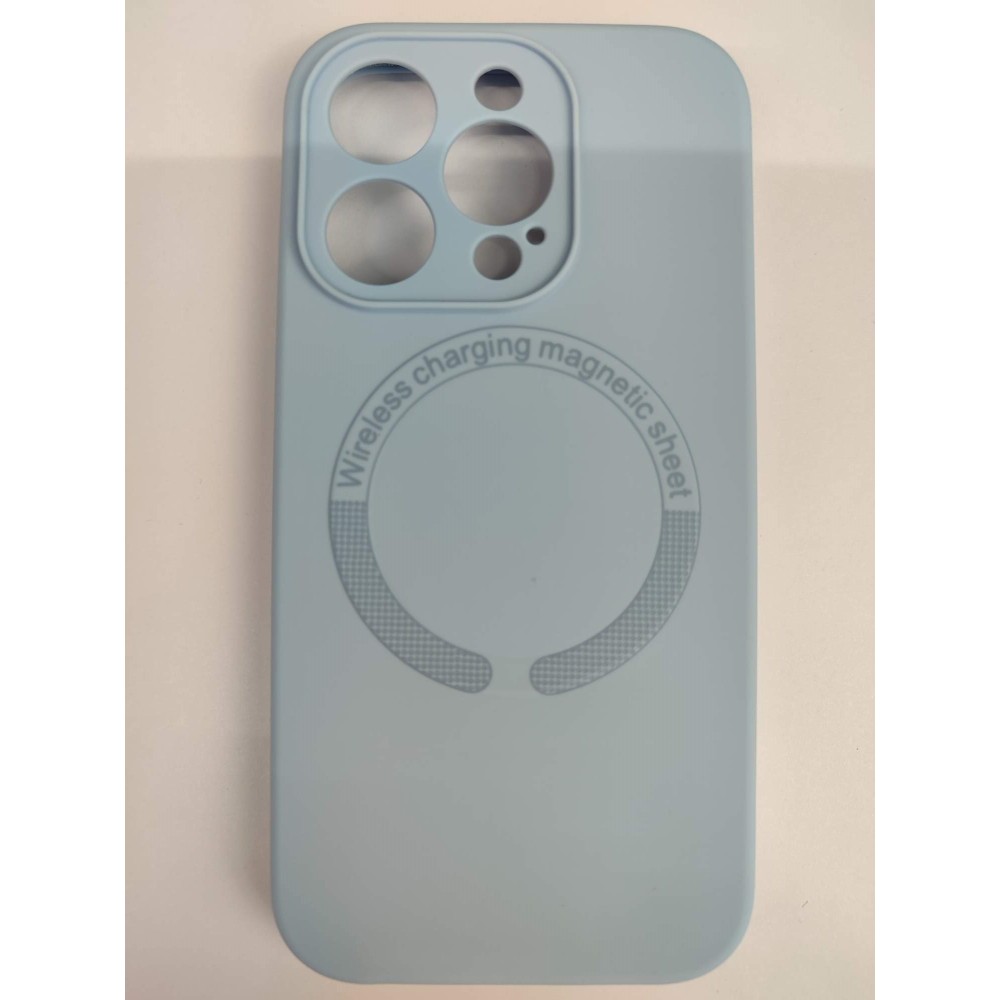 Чехол силиконовый iPhone 15 Pro Magsafe под оригинал (защита камеры) голубой