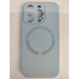 Чехол силиконовый iPhone 15 Pro Magsafe под оригинал (защита камеры) голубой