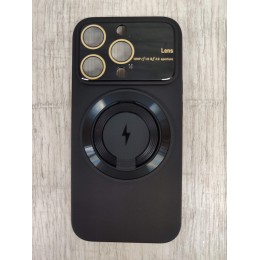 Чехол силиконовый iPhone 15 Pro Magsafe с кольцом и защитным проемом черный