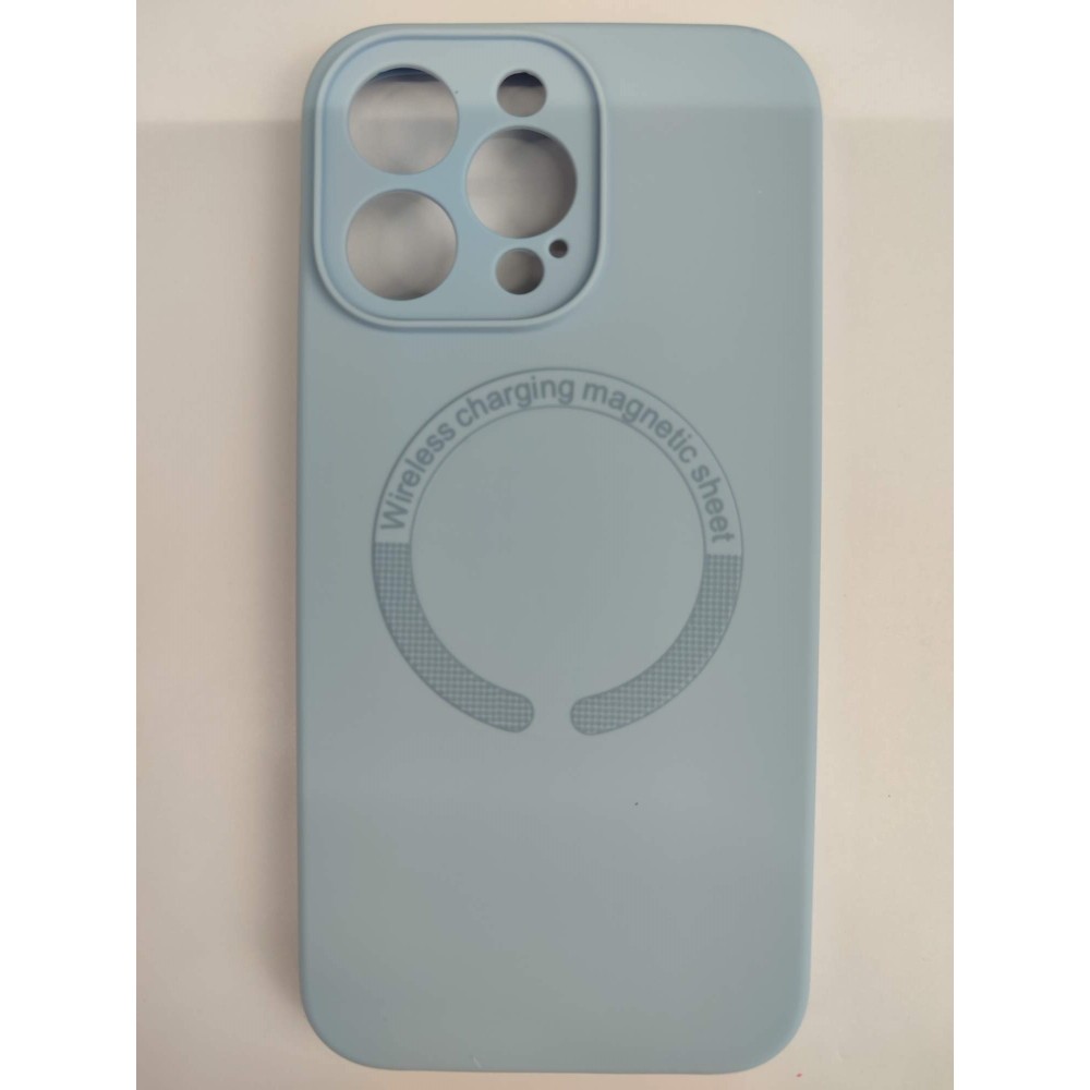Чехол силиконовый iPhone 15 Pro Max Magsafe под оригинал (защита камеры) голубой
