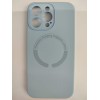 Чехол силиконовый iPhone 15 Pro Max Magsafe под оригинал (защита камеры) голубой