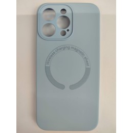 Чехол силиконовый iPhone 15 Pro Max Magsafe под оригинал (защита камеры) голубой