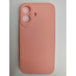 Чехол силиконовый iPhone 16 матовый с защитой камеры розовый