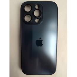 Чехол силиконовый iPhone 16 Pro AG-GLASS стеклянный с лого темно-синий