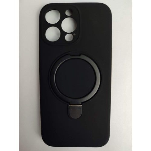 Чехол силиконовый iPhone 16 Pro Max MagSafe c подставкой и защитой камеры черный
