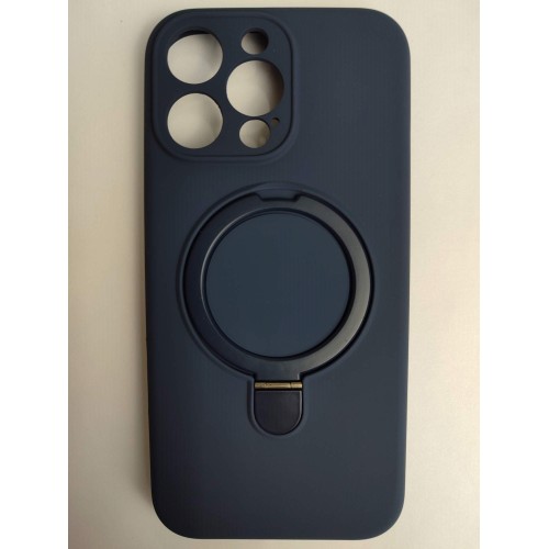 Чехол силиконовый iPhone 16 Pro Max MagSafe c подставкой и защитой камеры темно-синий