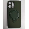 Чехол силиконовый iPhone 16 Pro Max MagSafe c подставкой и защитой камеры темно-зеленый