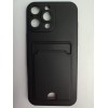 Чехол силиконовый iPhone 16 Pro Max матовый цветной с визитницей черный