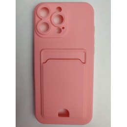 Чехол силиконовый iPhone 16 Pro Max матовый цветной с визитницей розовый