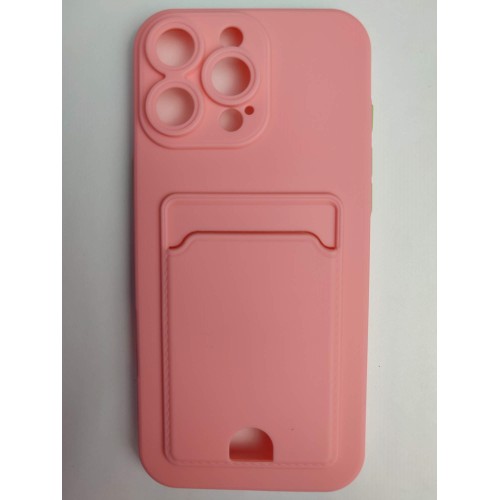 Чехол силиконовый iPhone 16 Pro Max матовый цветной с визитницей розовый