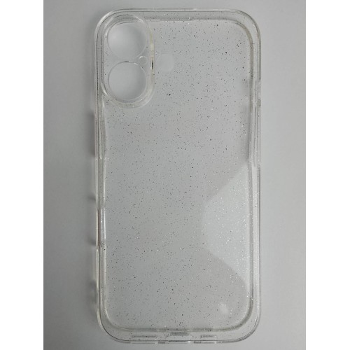 Чехол силиконовый iPhone 16 прозрачный с блестками SILVER